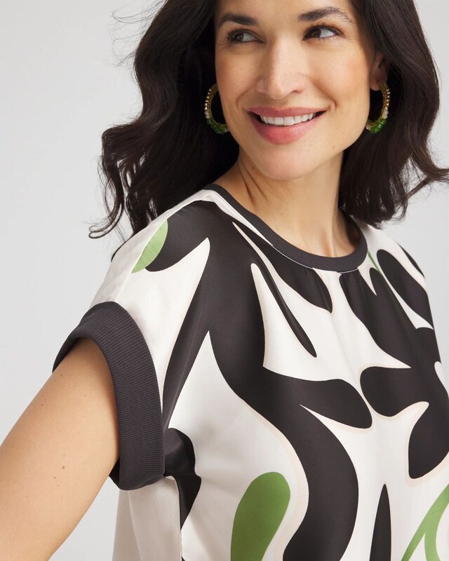 Floral Rib-Knit Satin Top - image 4